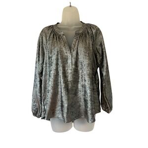 Xirena Women's XS Foil Silver Metallic Blouse Edgy Shiny Flowy Grunge Holiday
